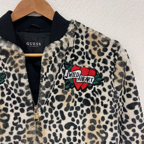 Guess Los Angeles "Cherry Bomb" Cheetah Print Bomber Jacket Sz Small - Picture 2 of 7